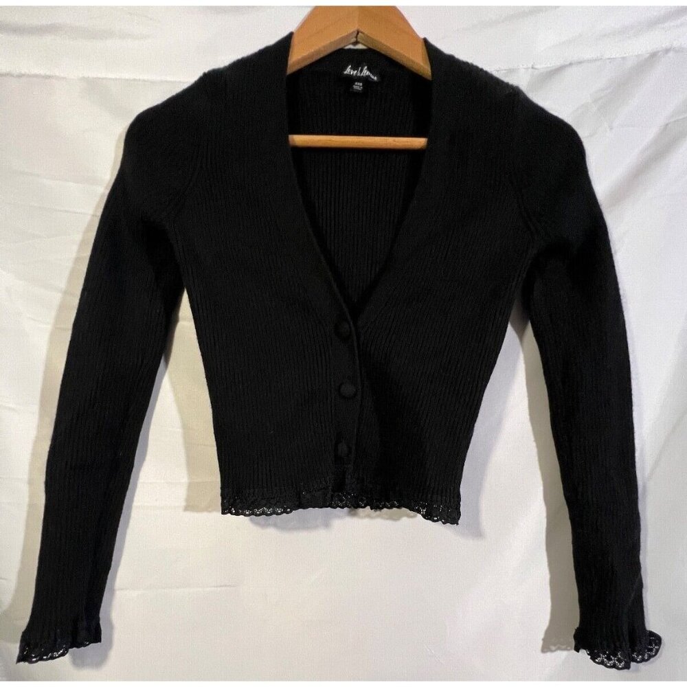 For Love And Lemons Nina Black Knit Crop Cardigan Sweater Size XXS